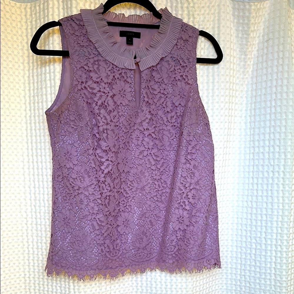 J.Crew Lace Ruffleneck Sleeveless Blouse – Lavender Purple Size Small Worn on TV